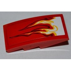 Part 93606pb004R Red Slope, Curved 4 x 2 No Studs with White and Yellow Flames Pattern Model Right Side (Sticker) - Set 9441 
